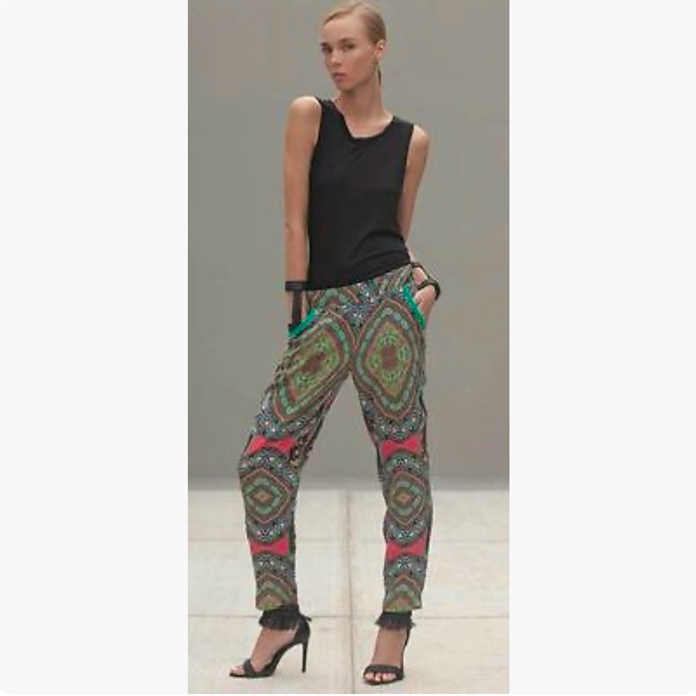 ALEXIS Carlo 100% Silk Tapered Leg Trouser Pants S Art to Wear Geo Boho Artsy